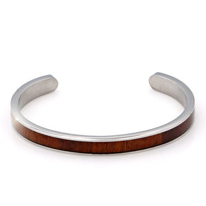 Koa Wood Inlay Stainless Steel Cuff