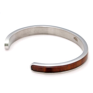 Koa Wood Inlay Stainless Steel Cuff