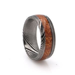 Koa Wood Damascus Steel Ring 8mm