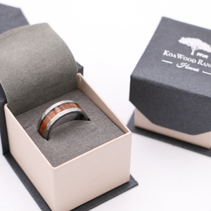 Koa Wood Silver Tungsten Ring Faceted 8mm