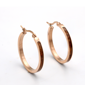 Koa Wood and Steel Hoop Earrings - Silver, Gold, or Rose Gold