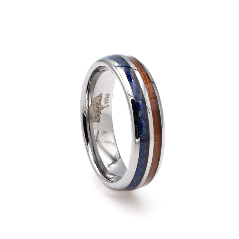 Men's Wooden Ring In Titanium, Cocobolo, And Lapis Lazuli