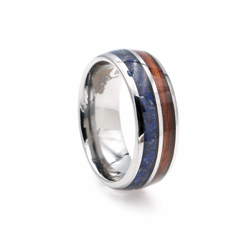 Koa Wood and Lapis Tungsten Ring 8mm