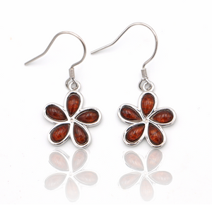 Plumeria Sterling Silver Koa Inlay Earrings