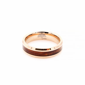 Koa Wood Rose Gold Tungsten Ring Beveled 6mm