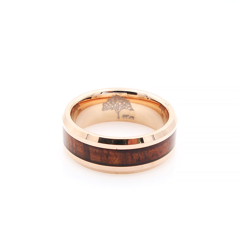Rose Gold Koa Wood Wedding Rings Koa Wood Rose Gold Tungsten Ring