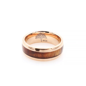 Koa Wood Rose Gold Tungsten Ring Rounded 8mm