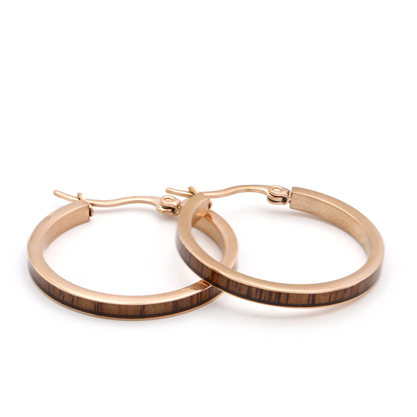 Koa Wood and Steel Hoop Earrings - Silver, Gold, or Rose Gold