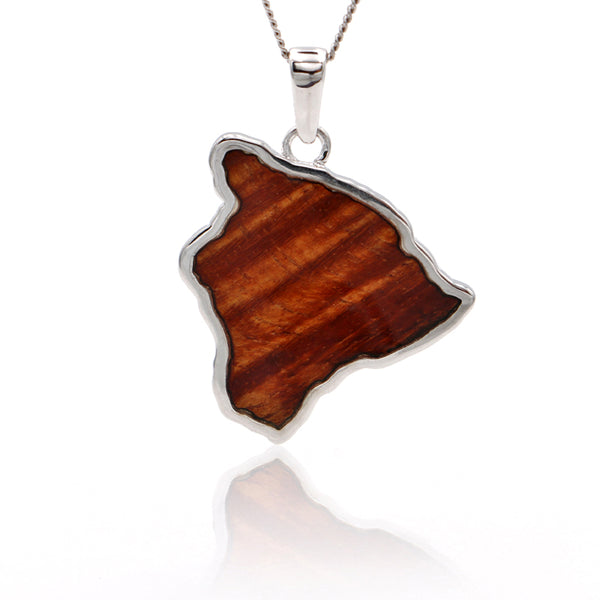 Koa Wood Silver Big Island Pendant