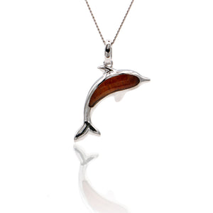 Koa Wood Silver Dolphin Pendant