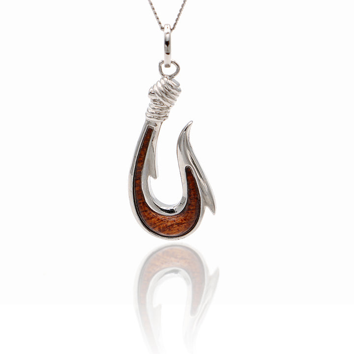 Fish Hook Sterling Silver Koa Wood Inlay Pendant
