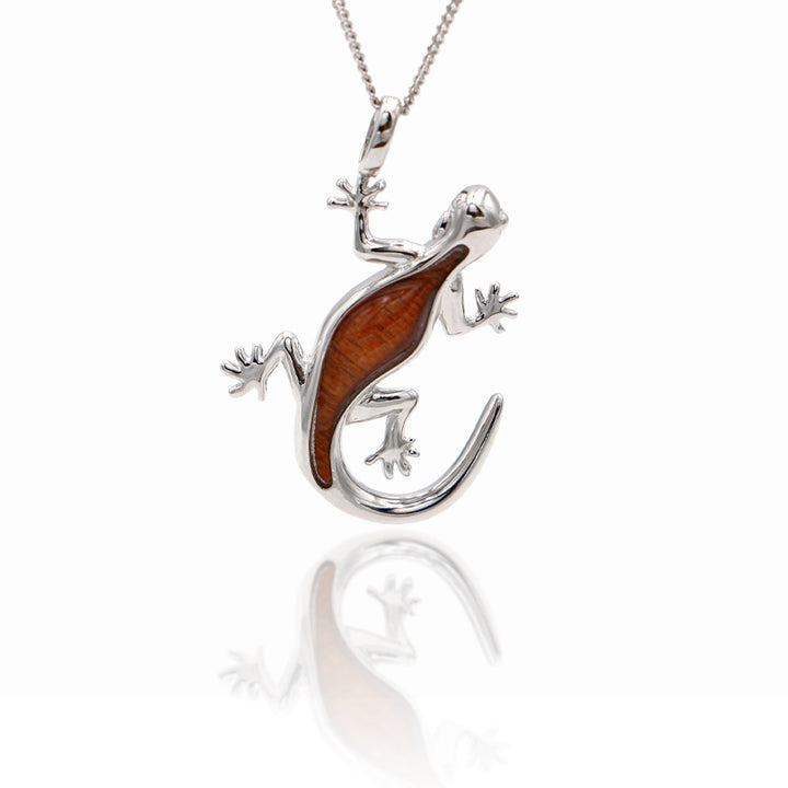 Silver Koa Wood Inlay Gecko Pendant