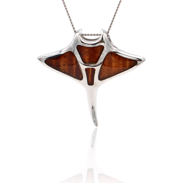 Manta Ray Sterling Silver Koa Inlay Pendant