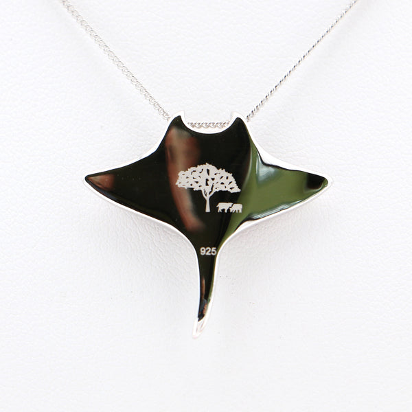 Silver Koa Wood Inlay Manta Ray Pendant