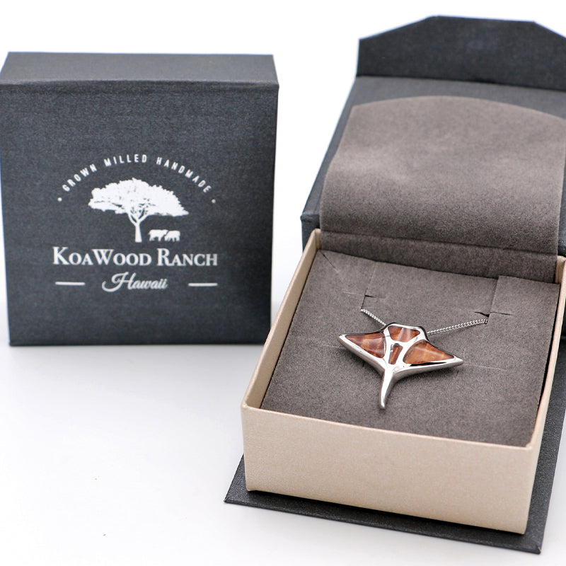 Koa Wood Hawaiian Jewelry Plumeria Silver Rhodium Plated Brass Pendant Koa Wood Hawaiian Jewelry Plumeria Silver Rhodium Plated Brass Pendant