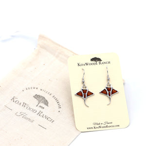 Silver Koa Wood Inlay Manta-Ray Earrings