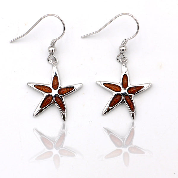 Silver Koa Wood Starfish Earrings