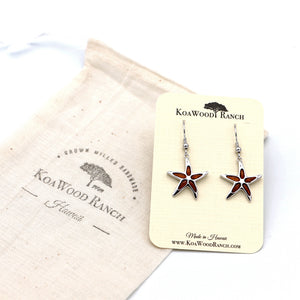Silver Koa Wood Starfish Earrings