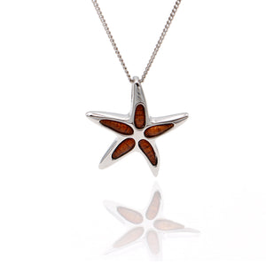 Koa Wood Silver Starfish Pendant