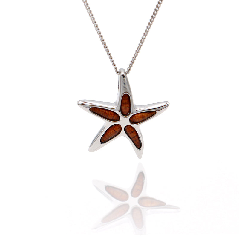 Koa Wood Silver Starfish Pendant