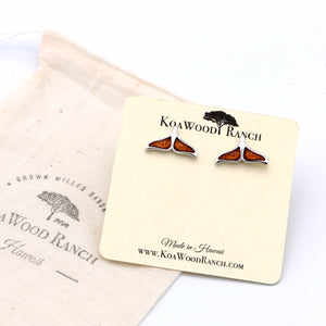 Silver Koa Wood Whale Earrings