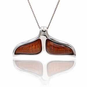 Koa Wood Silver Whale Tail Pendant