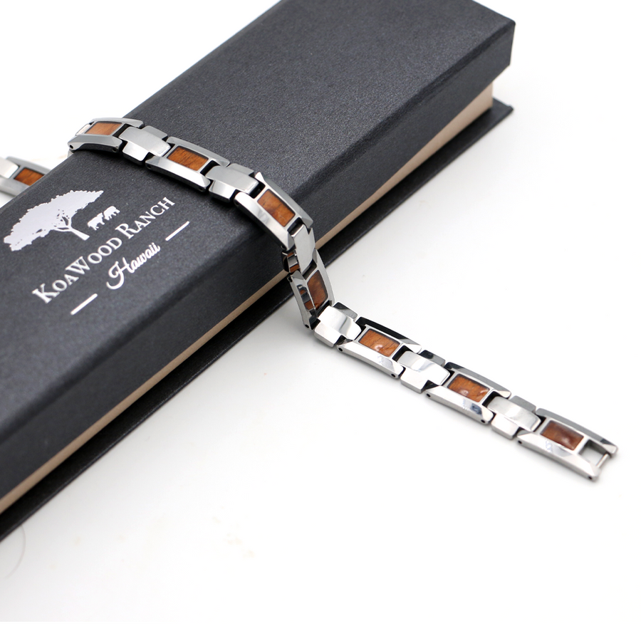Tungsten Koa Wood Link Bracelet