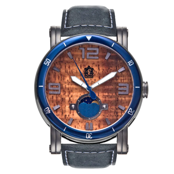 Koa Wood Face Watch - Waterman Gunmetal