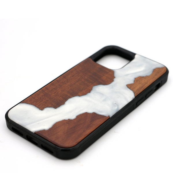 Koa Wood and White Resin Phone Case