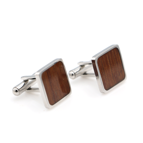 Koa Inlay Cufflinks - Stainless Steel