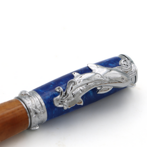 Premium Curly Hawaiian Koa Dolphin Pen - Chrome