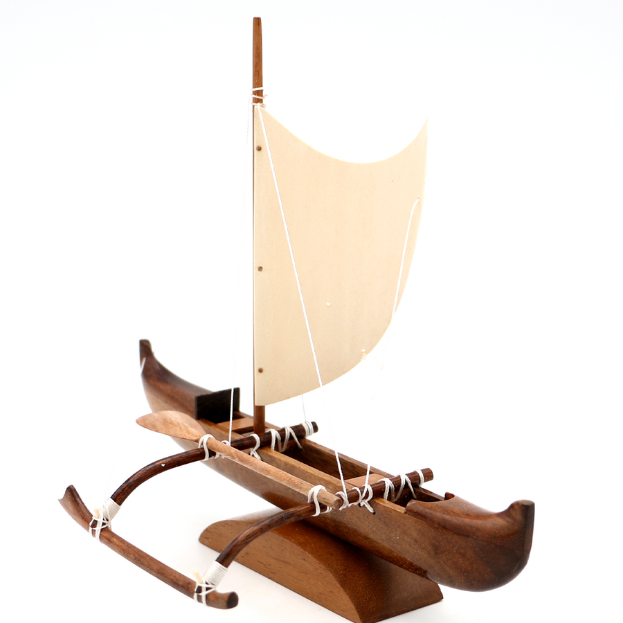 Koa Wood Mini Fishing Canoe with Sail