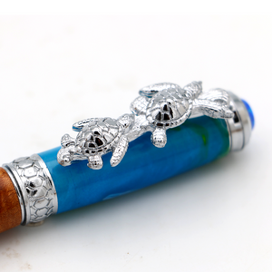 Premium Curly Hawaiian Koa Honu Pen - Chrome