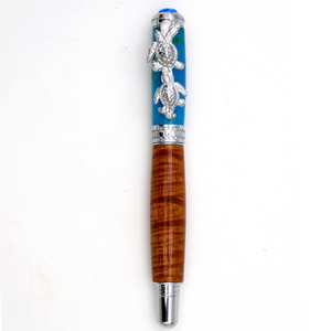 Premium Curly Hawaiian Koa Honu Pen - Chrome