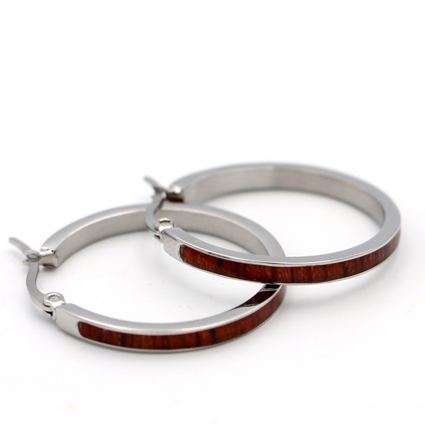 Koa Wood and Steel Hoop Earrings - Silver, Gold, or Rose Gold