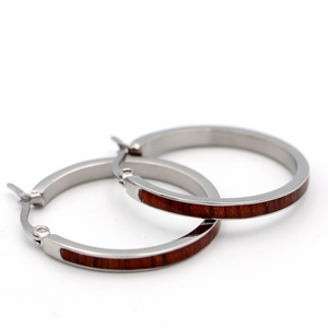 Koa Wood and Steel Hoop Earrings - Silver or Rose Gold