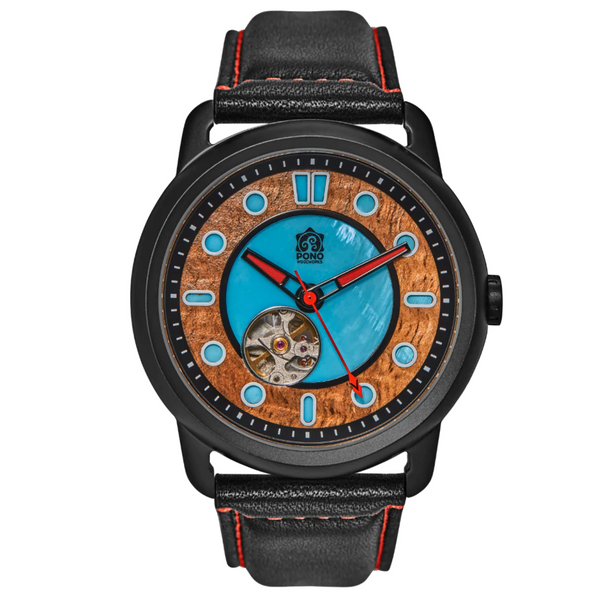 Fissure 8 Automatic Koa Wood and Abalone Watch - Black