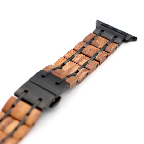 Koa Wood and Steel iWatch Band - Black and Silver A16