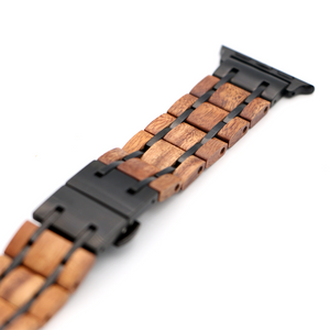 Koa Wood and Steel iWatch Band - Black and Silver
