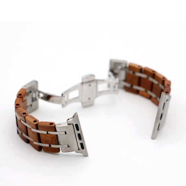 Koa Wood and Steel iWatch Band - Black and Silver A16