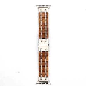 Koa Wood and Steel iWatch Band - Black and Silver A16