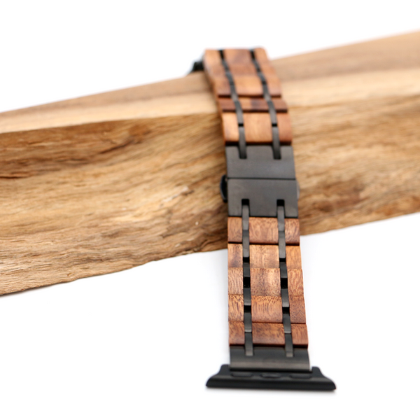 Koa Wood and Steel iWatch Band - Black and Silver A16