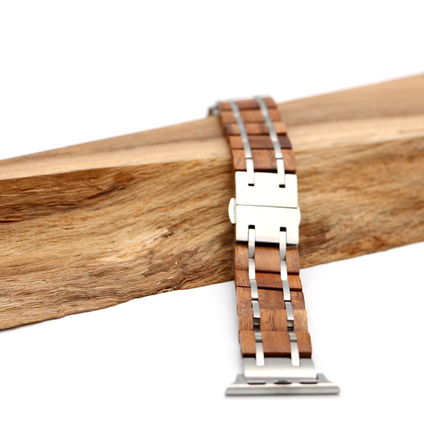 Koa Wood and Steel iWatch Band - Black and Silver A16