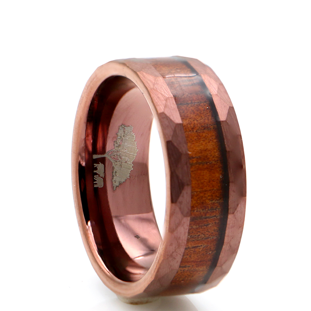 Koa Wood Copper Tungsten Ring Faceted 8mm KoaWood Ranch