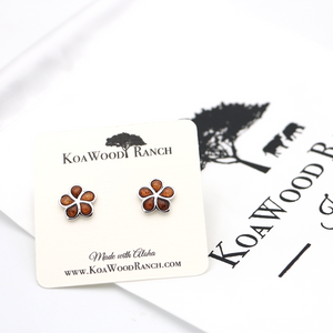 Plumeria Sterling Silver Koa Inlay Stud Earrings