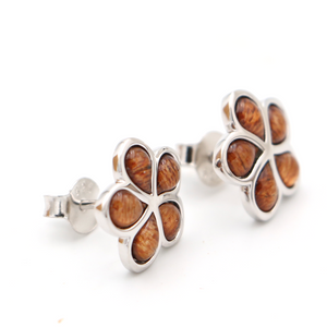 Plumeria Sterling Silver Koa Inlay Stud Earrings