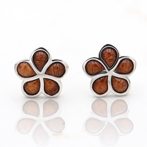 Plumeria Sterling Silver Koa Inlay Stud Earrings