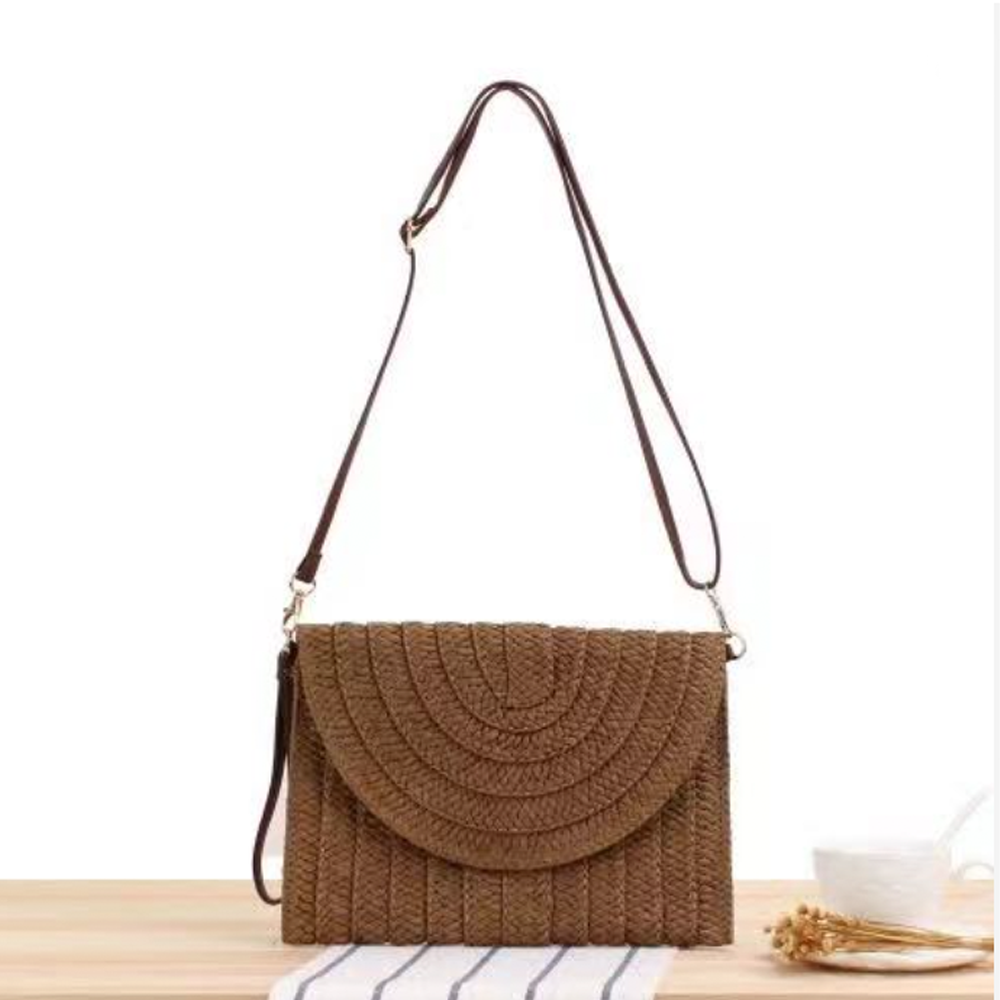 Frienda Straw Shoulder Bag Clutch Straw Crossbody Bag Beach Straw Handmade Bag Woven Rattan Bag for Women Envelope Wallet