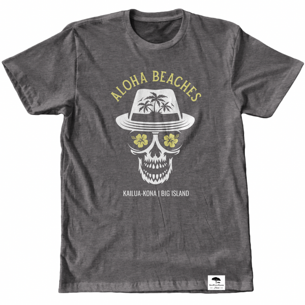 Aloha Beaches Skull Tee - Heather Heavy Metal