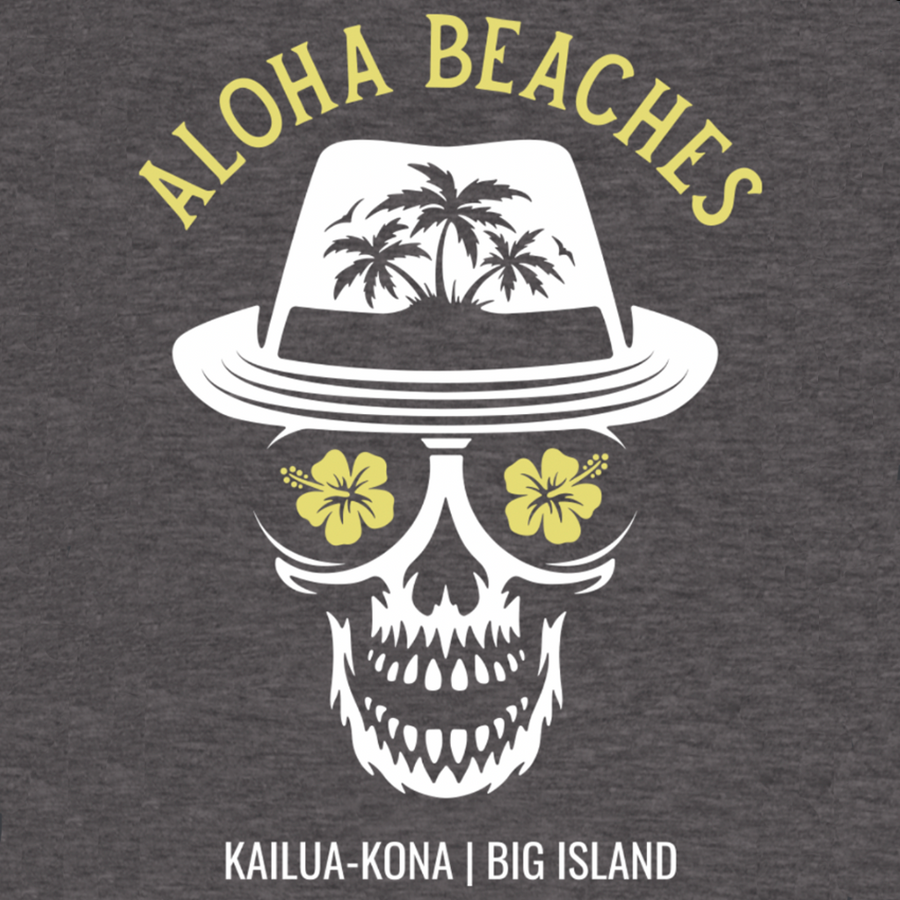 Aloha Beaches Skull Tee - Heather Heavy Metal